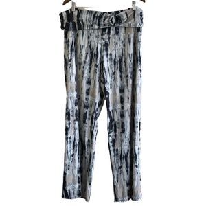 🚨3/$20🚨 Robert Louis Retro Tie Dye Belted Stretchy Wide Leg Pants Bottoms Grey